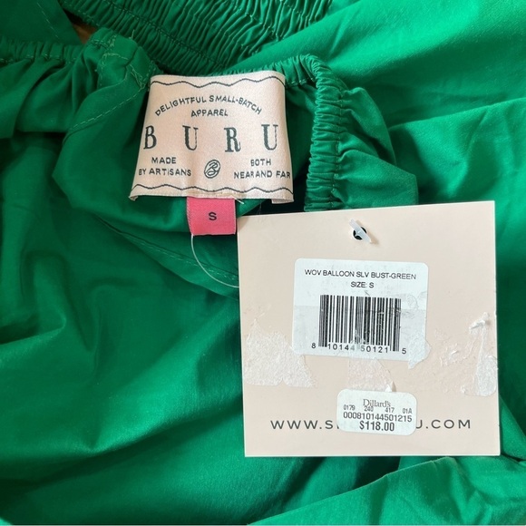 Buru Women’s Green Sweetheart Neck Smocked Open Back Smocked Top NWT $118 - Picture 12 of 14